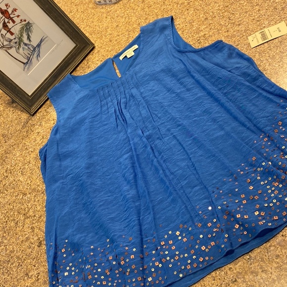 NWT Coldwater Creek Blue Sleeveless Top With Bling Large 14 - Picture 1 of 16